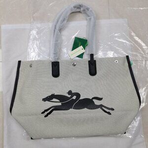 Longchamp Travel Bag Essential Toile Large Canvas Tote Shoulder Bag Gray